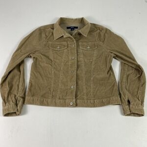 Vintage Gap Jacket Womens XL Beige Corduroy Collared Pockets Button Short Casual
